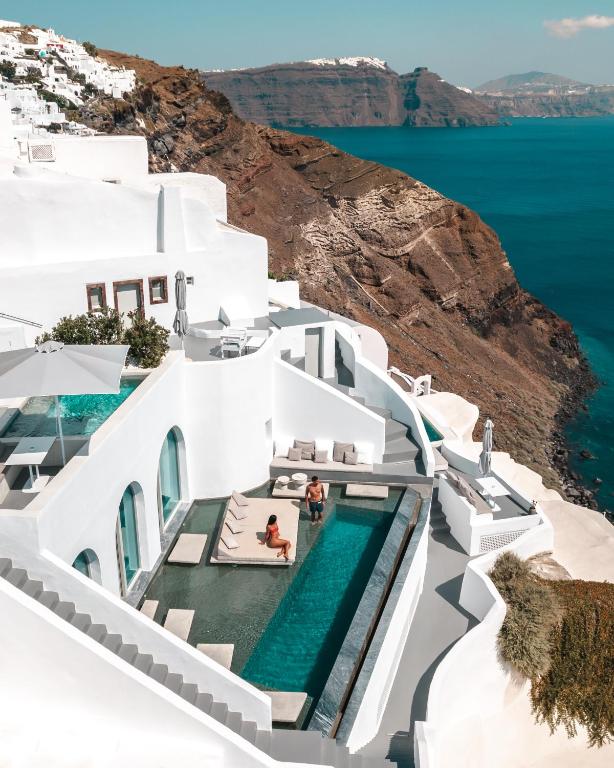 Luxury ocean-view suite in Santorini